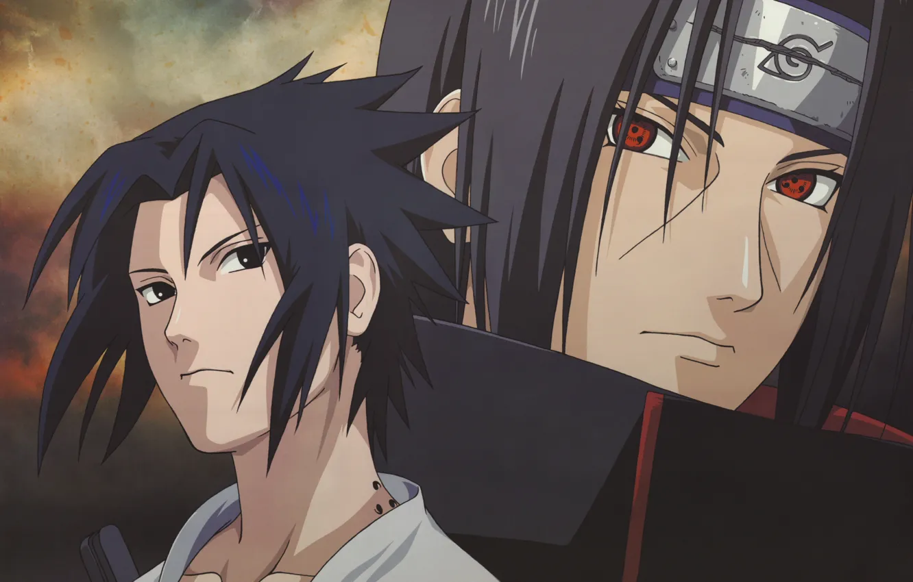 Фото обои повязка, братья, Sasuke, Naruto, красные глаза, sharingan, Uchiha Itachi