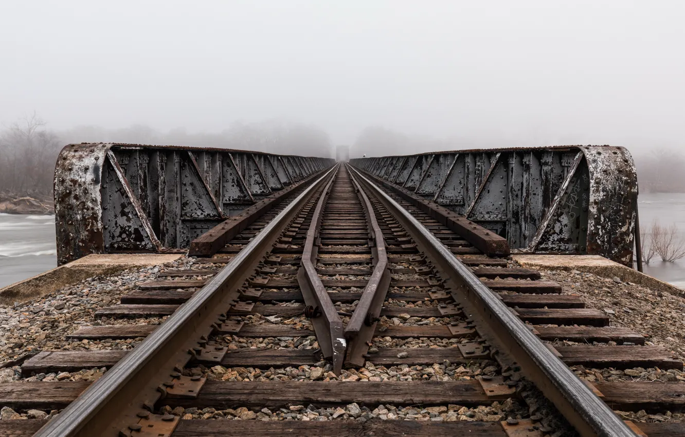 Фото обои мост, туман, железная дорога