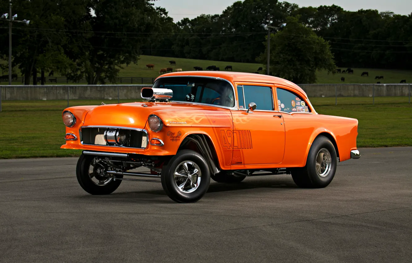 Фото обои Orange, Car, Race, Chevy, Custom, Modifield