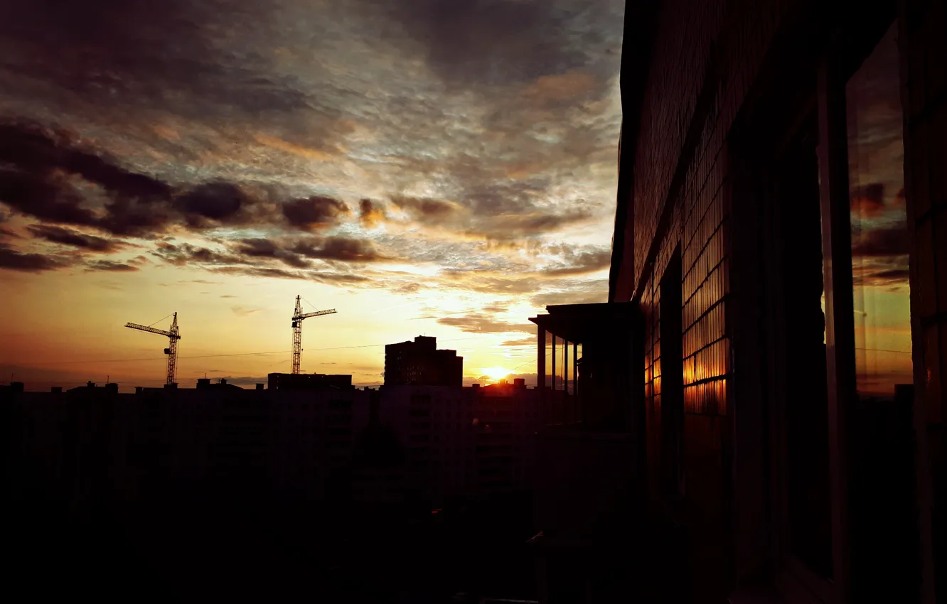 Фото обои небо, закат, город