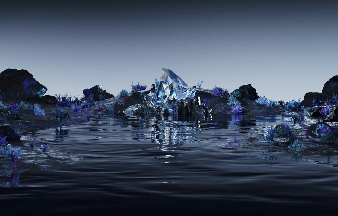 Фото обои landscape, nature, blue, water, reflection, crystal, midnight, surreal
