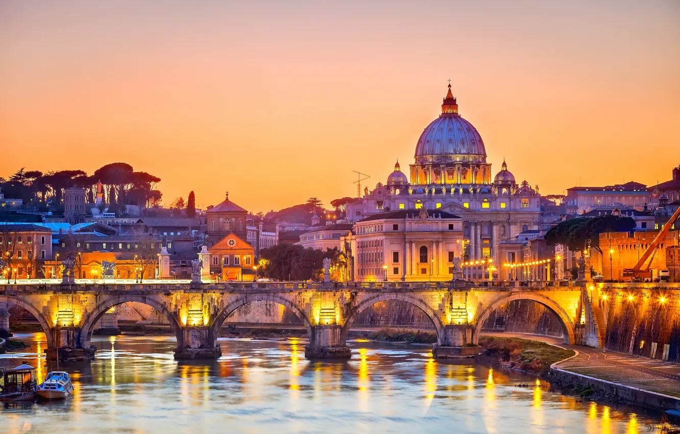 Фото обои мост, город, Рим