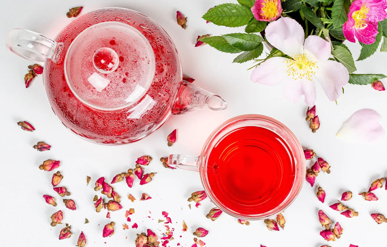Фото обои цветы, чай, шиповник, чашка