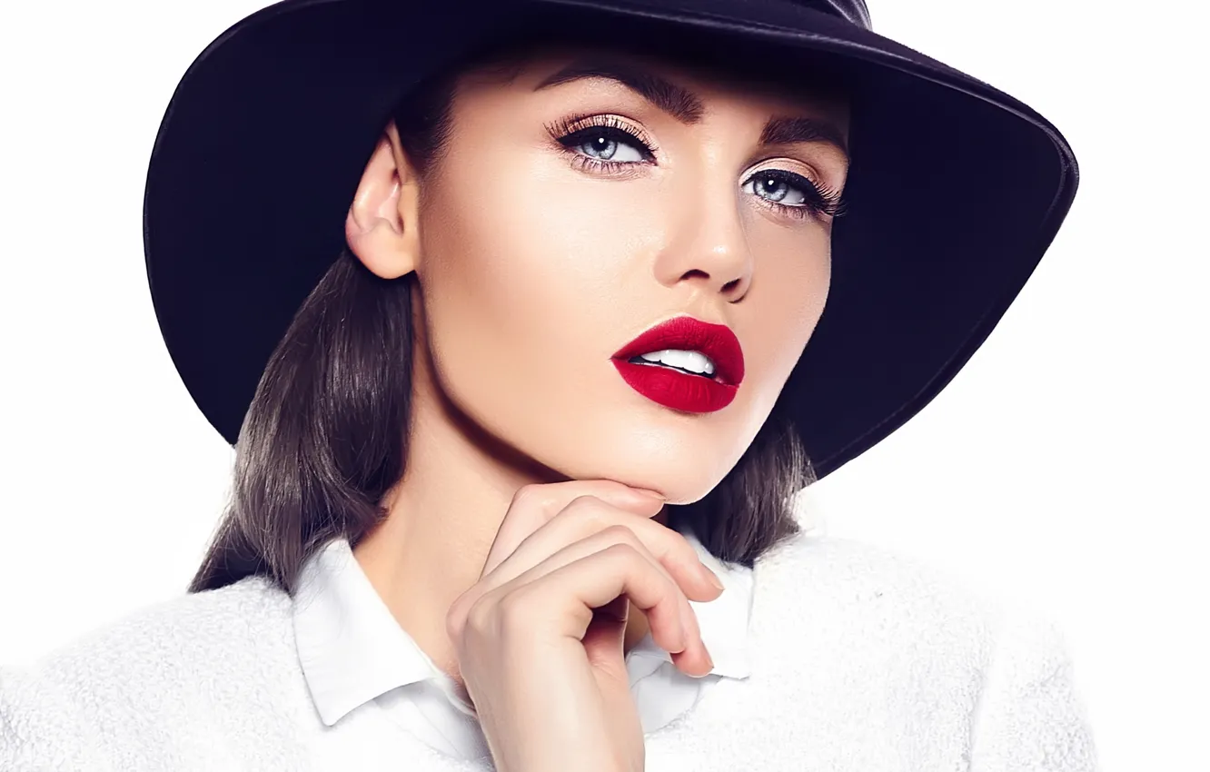 Фото обои взгляд, девушка, поза, модель, портрет, макияж, шляпка, Halay Alex