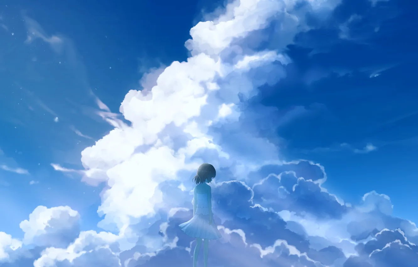 Фото обои небо, девушка, облака, фэнтези