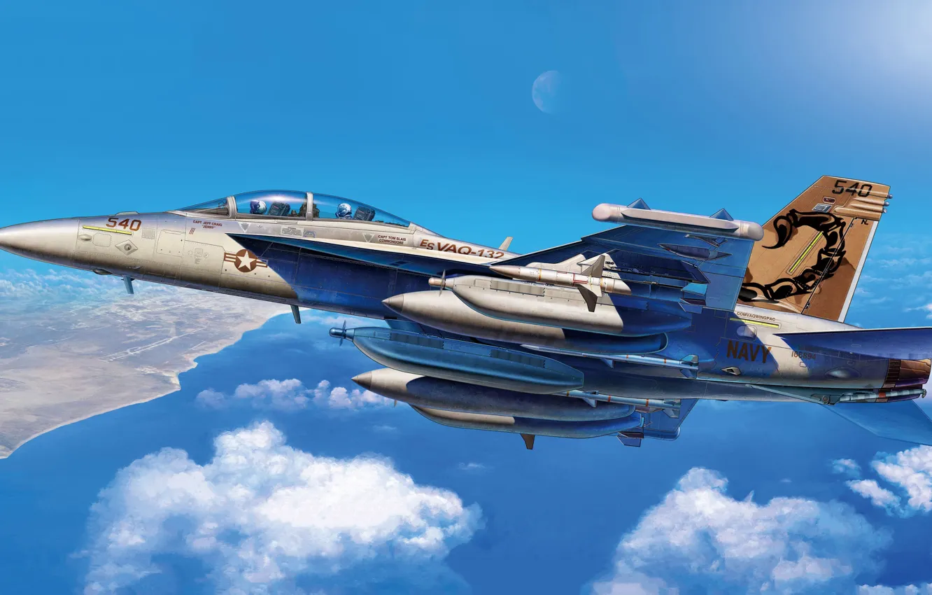 Фото обои истребитель, США, Палубный, Michal Reinis, РЭБ, US NAVY, Boeing EA-18 Growler, F/A-18E/F Super Hornet