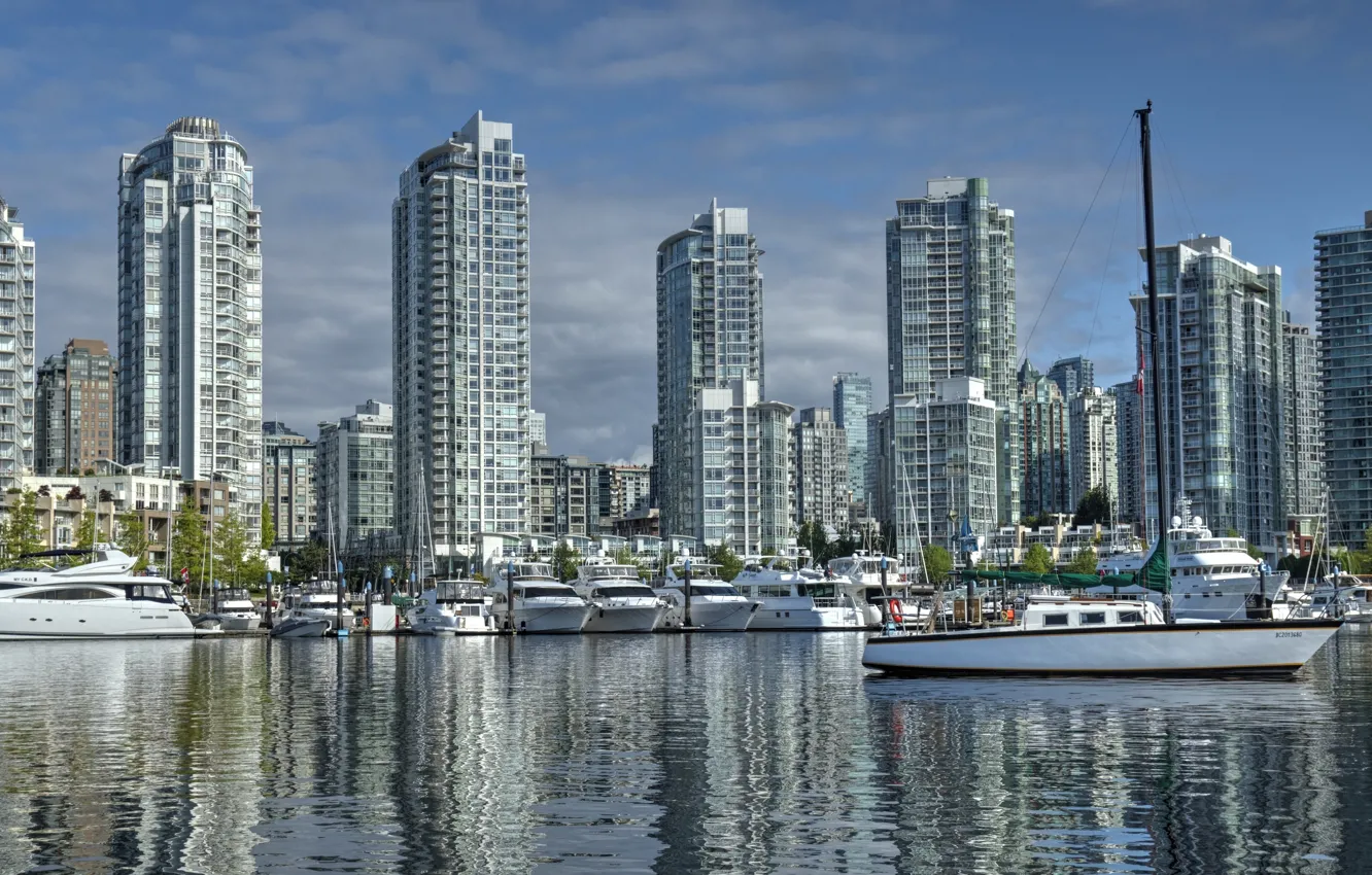 Фото обои здания, яхты, порт, Канада, Ванкувер, Canada, British Columbia, катера