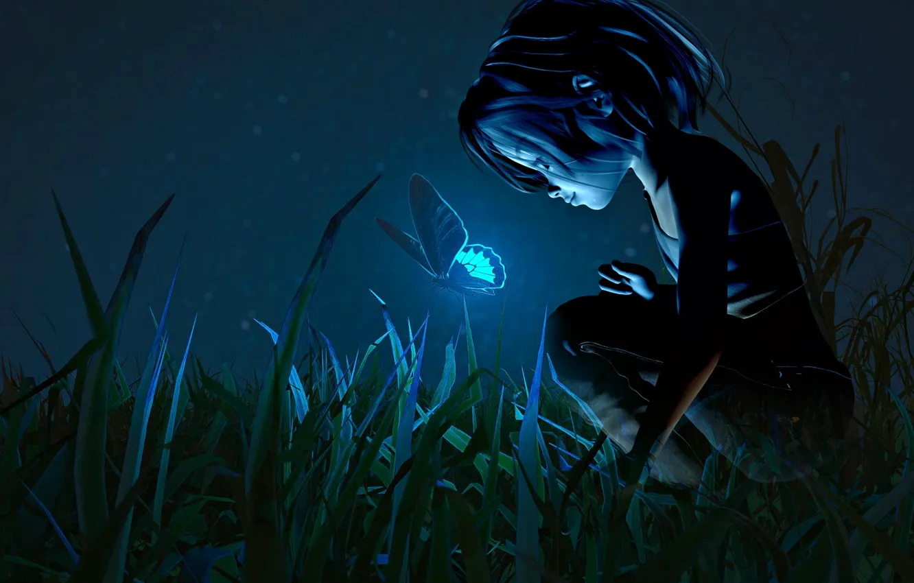 Фото обои girl, night, firefly