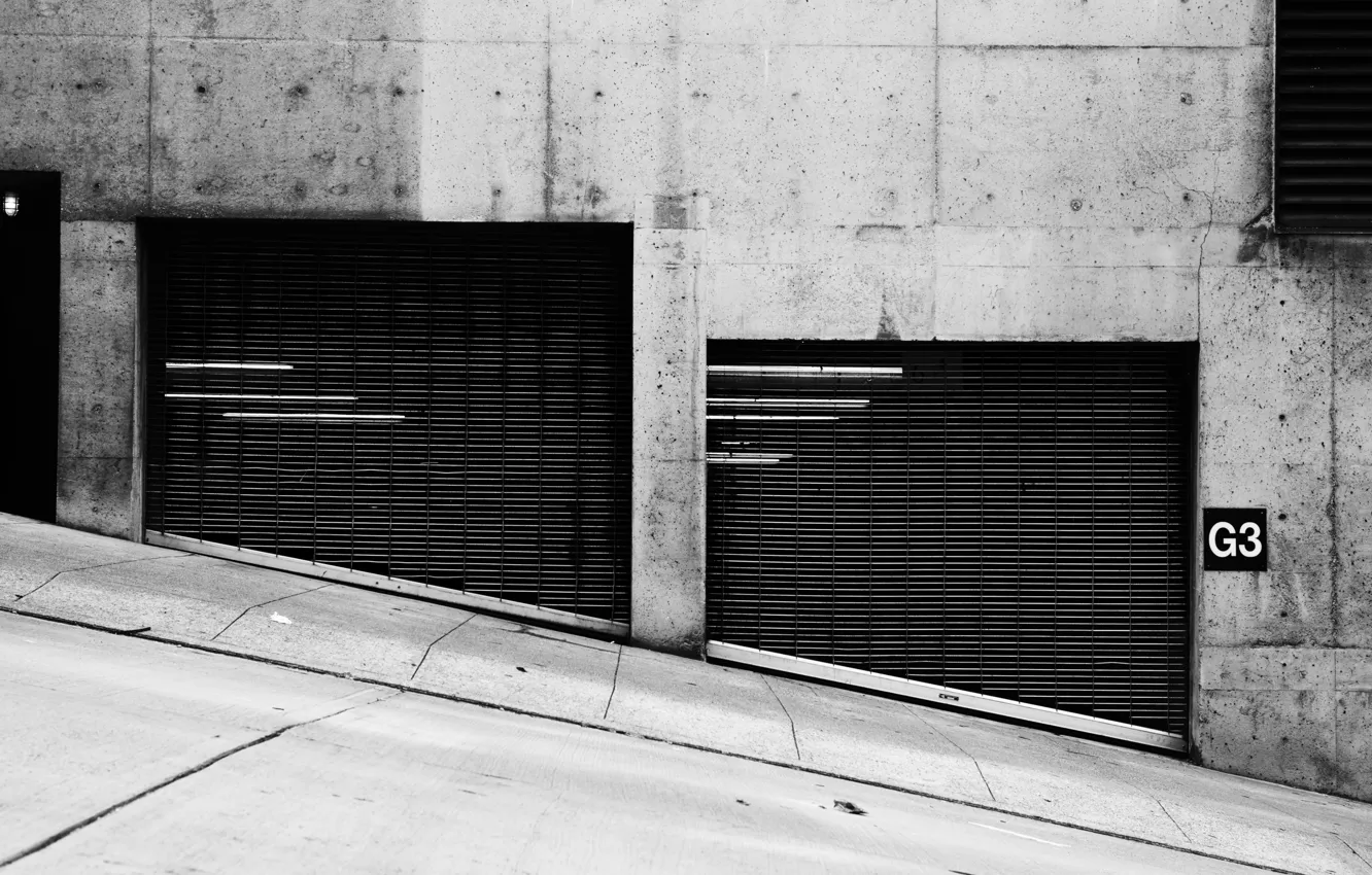 Фото обои angle, street, slope, black and white, b/w, concrete, tilt, downslope