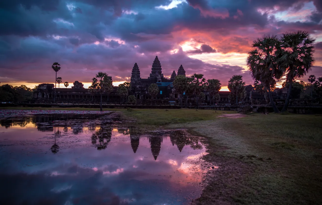 Фото обои landscape, sunrise, Cambodia, Angkor Wat
