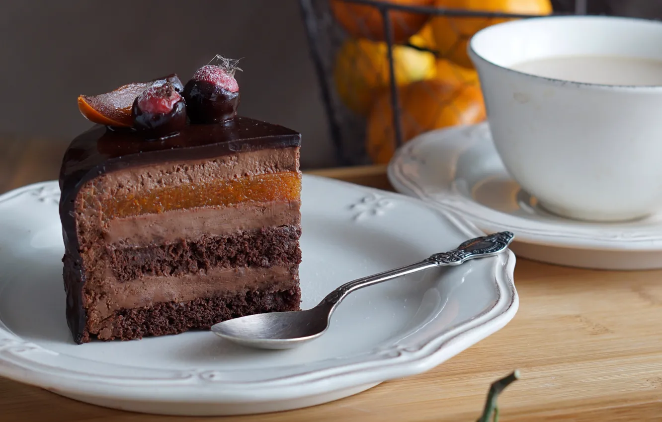 Фото обои шоколад, чашка, торт, слои, кусок