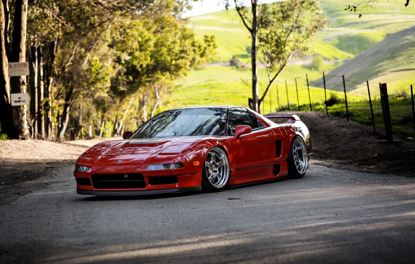 Фото обои Red, Honda, Side, Road, Acura, NSX, Forest, Honda NSX