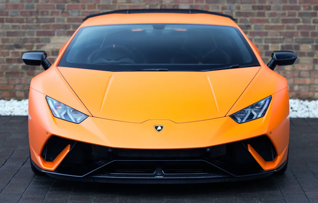 Фото обои Lamborghini, вид спереди, orange, UK-spec, Performante, Huracan, 2017