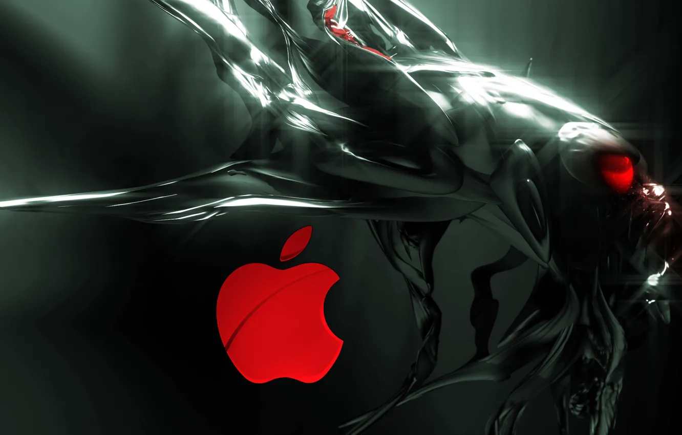 Фото обои абстракция, блеск, apple, яблоко, пришелец, эмблема
