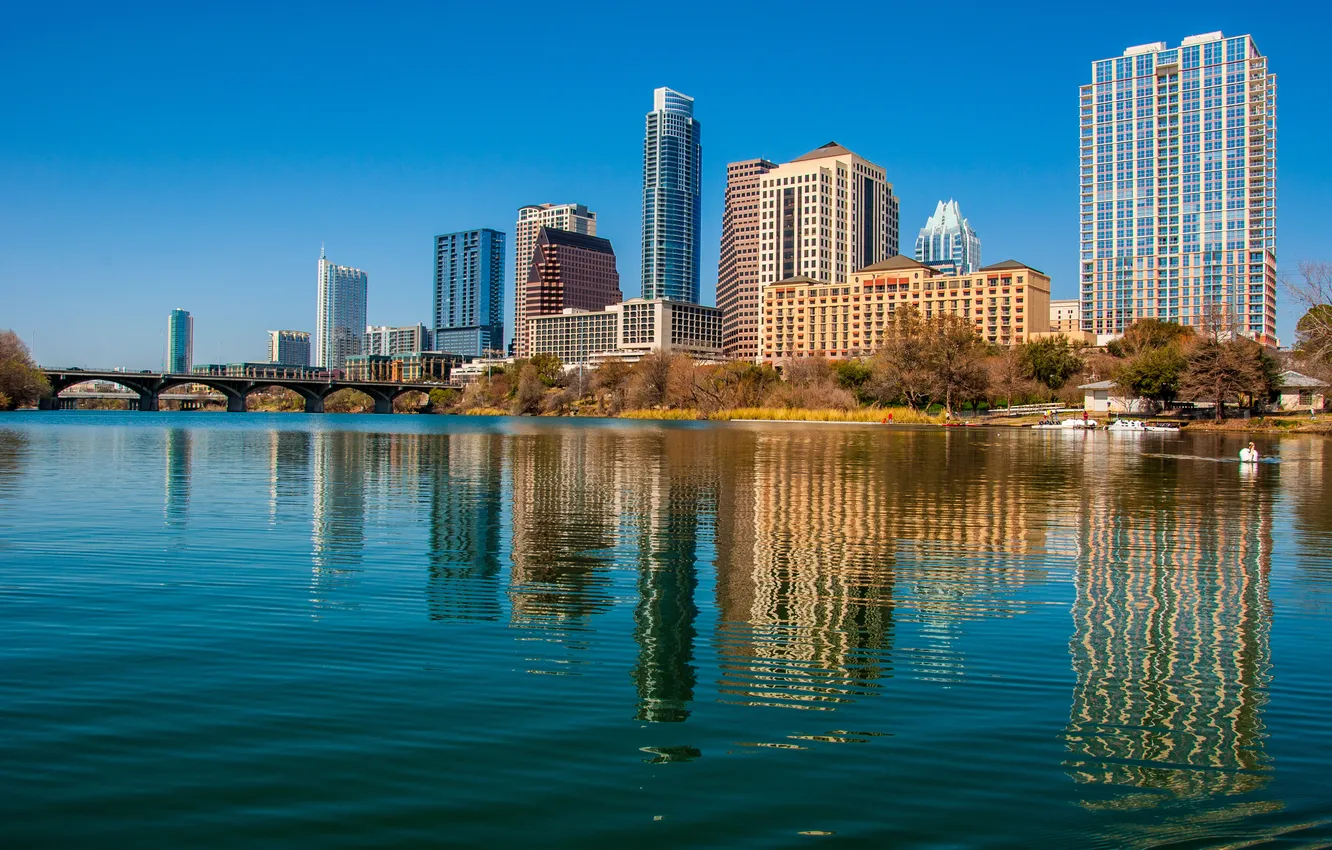 Фото обои city, bridge, blue, austin, clear, architecture, building, cityscape