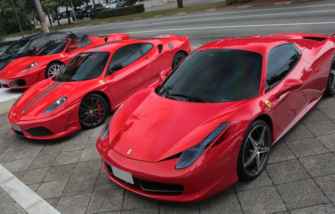 Фото обои Ferrari, Red, Supercars, 458 Spider, 430 Scuderia, F430 Spider