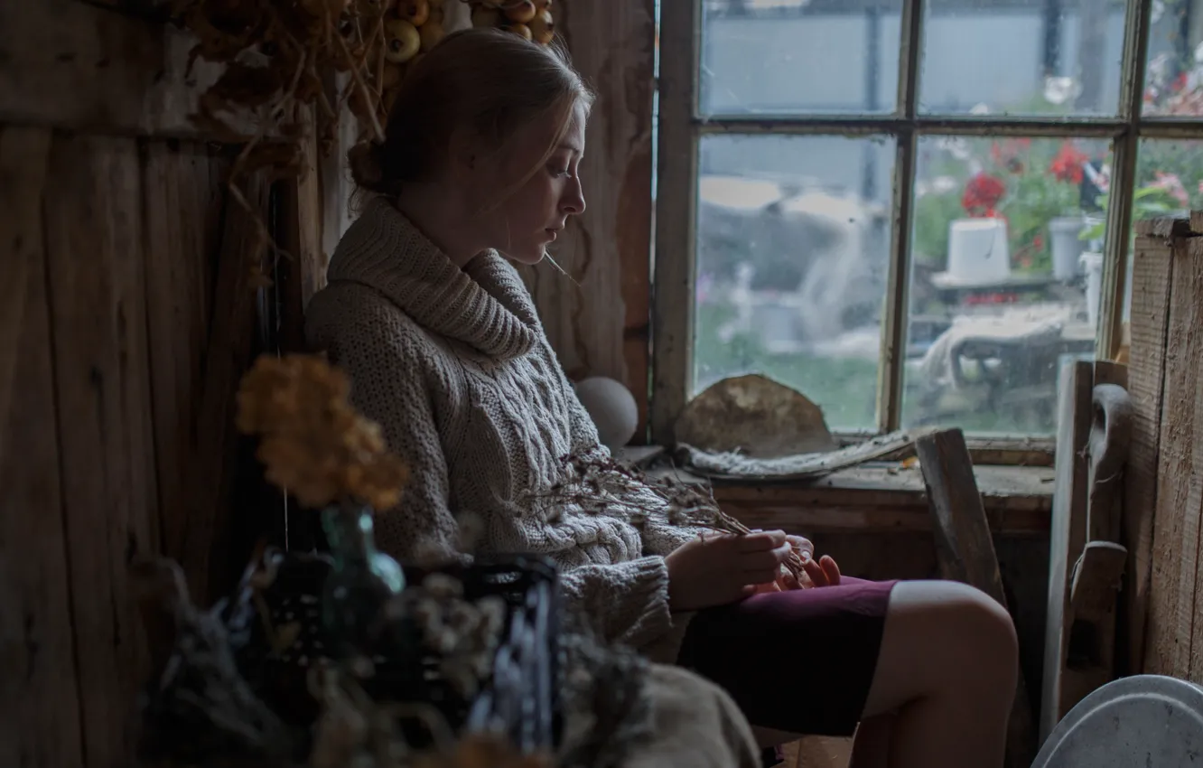 Фото обои грусть, окно, веснушки, Арина, Иван Проскурин