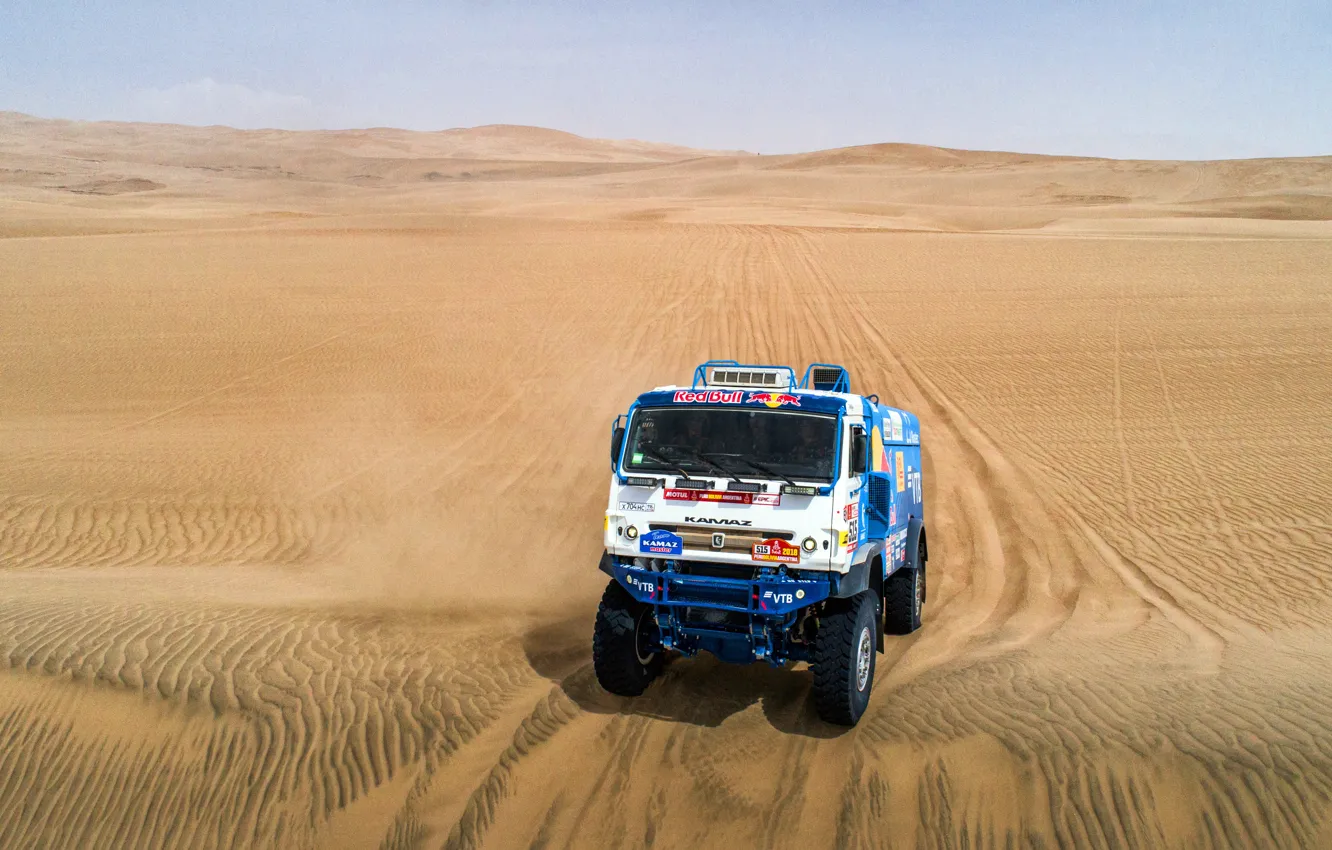 Фото обои Песок, Грузовик, Гонка, Мастер, Россия, Kamaz, Rally, Dakar