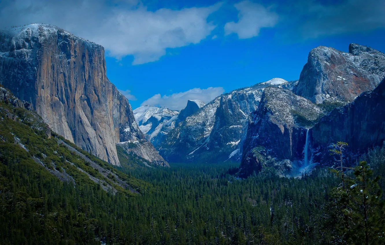 Фото обои лес, горы, природа, водопад, Yosemite National Park