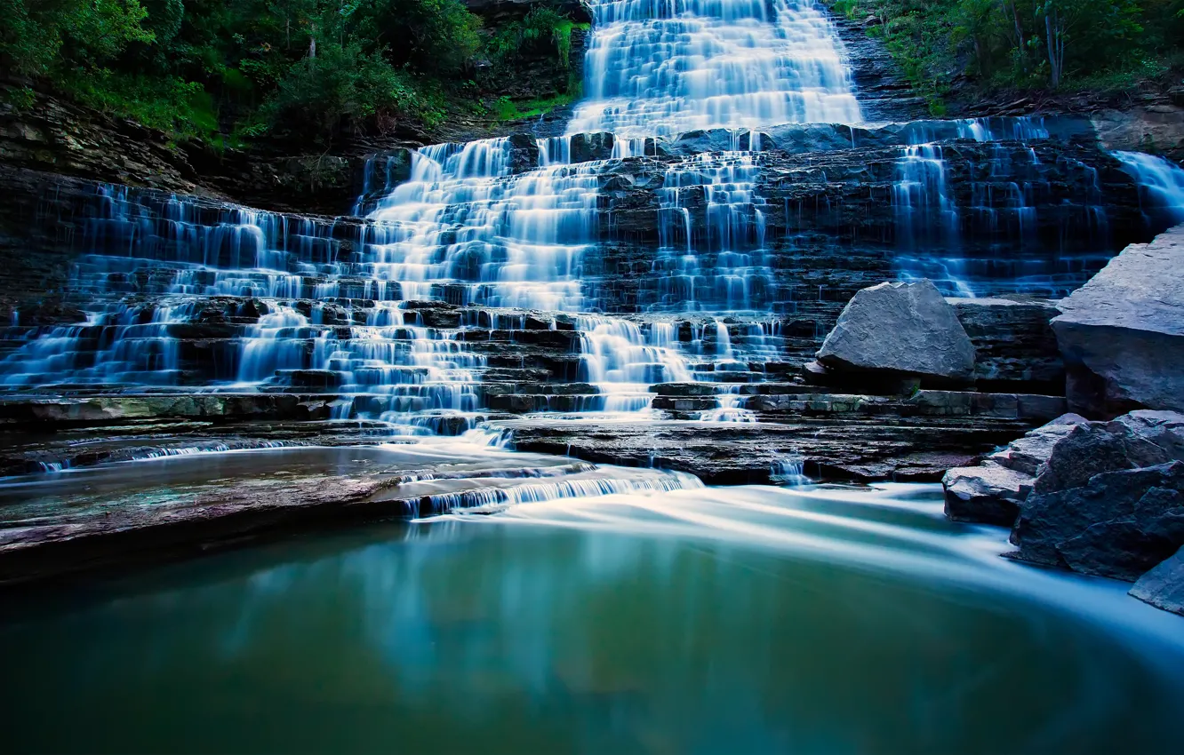 Фото обои водопад, каскад, Ontario, Hamilton, Albion Falls