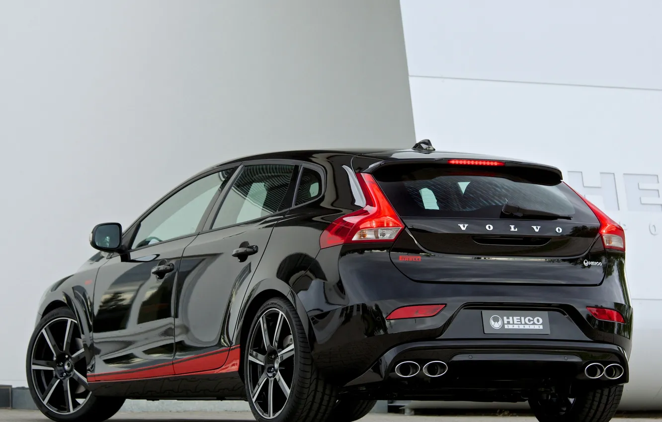 Фото обои машина, Volvo, black, задок, V40, Heico Sportiv