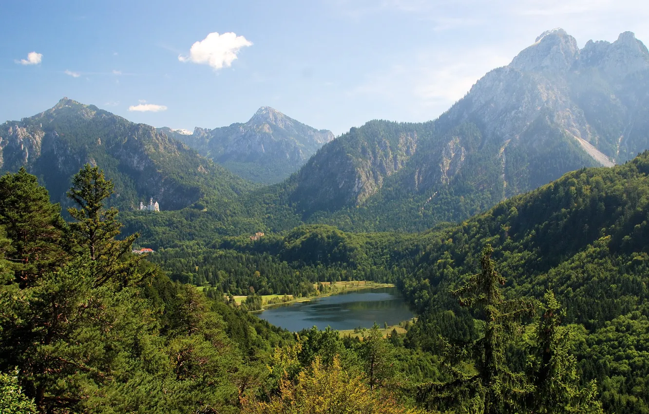 Фото обои лес, горы, озеро, Германия, Бавария, Neuschwanstein, Germany, Bavaria