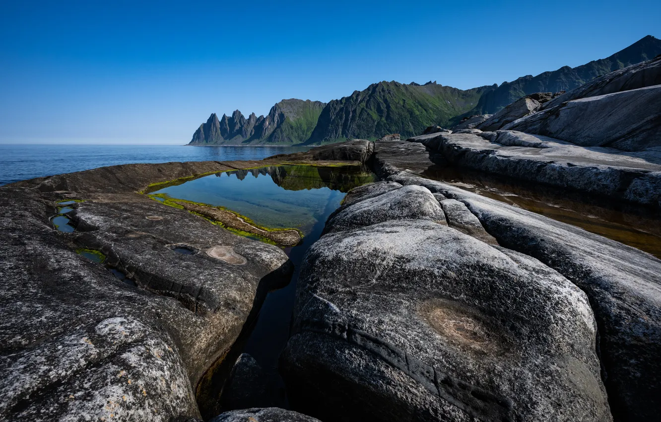 Фото обои камни, побережье, Норвегия, Senja