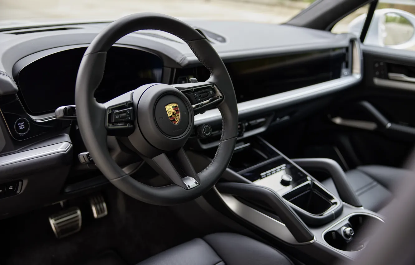 Фото обои Porsche, Cayenne, steering wheel, dashboard, torpedo, Porsche Cayenne Turbo E-Hybrid