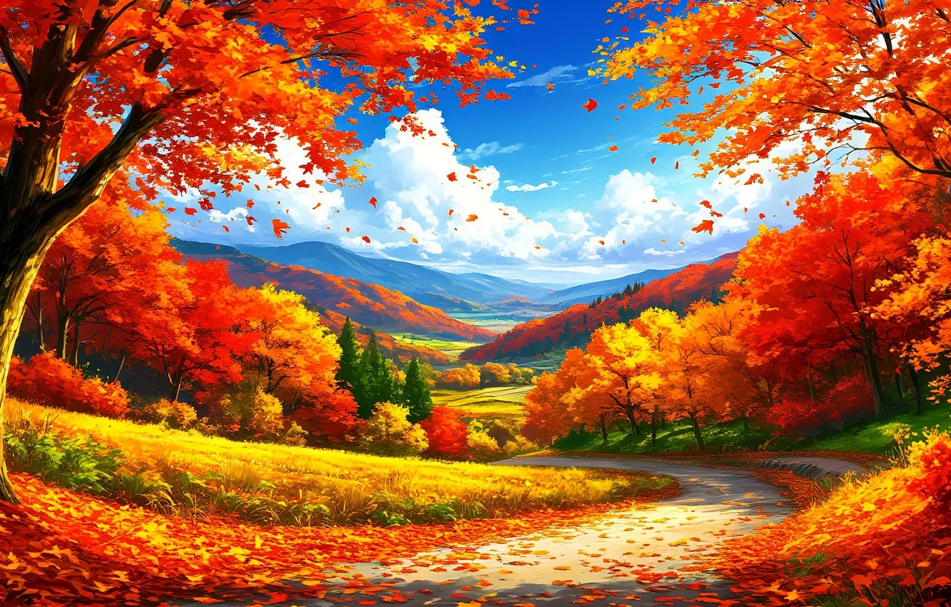 Фото обои sky, trees, landscape, autumn