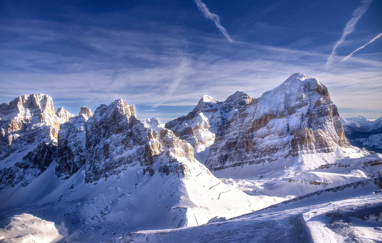 Фото обои снег, горы, вершины, Италия, Доломитовые Альпы