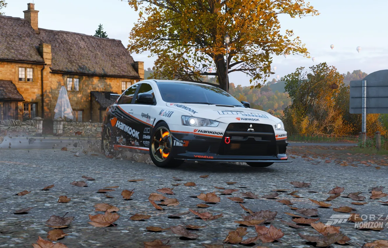 Фото обои осень, mitsubishi lancer evolution x, lancer, evo 10, evo x, hankook, Forza Horizon 4