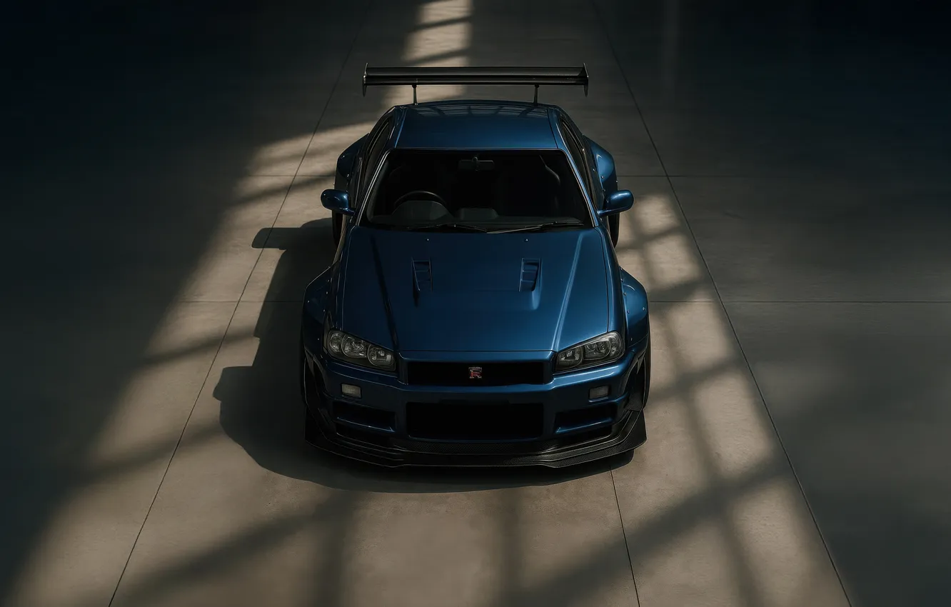 Фото обои blue, Nissan Skyline, Nissan Skyline GTR-r34