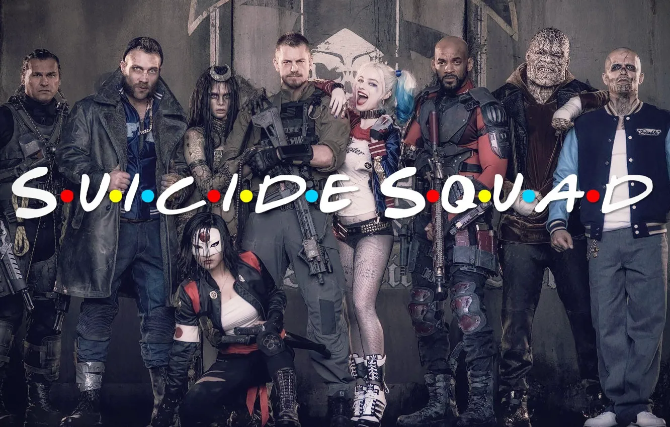 Фото обои Джаред Лето, Harley Quinn, Юэль Киннаман, Марго Робби, Кара Делевинь, Suicide Squad, Джай Кортни, Отряд …