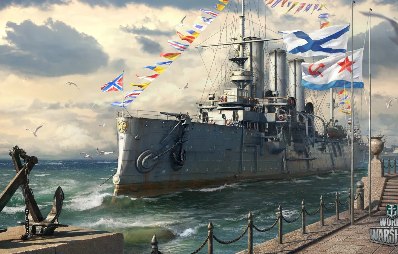 Фото обои Аврора, Праздник, World of Warships, День ВМФ России