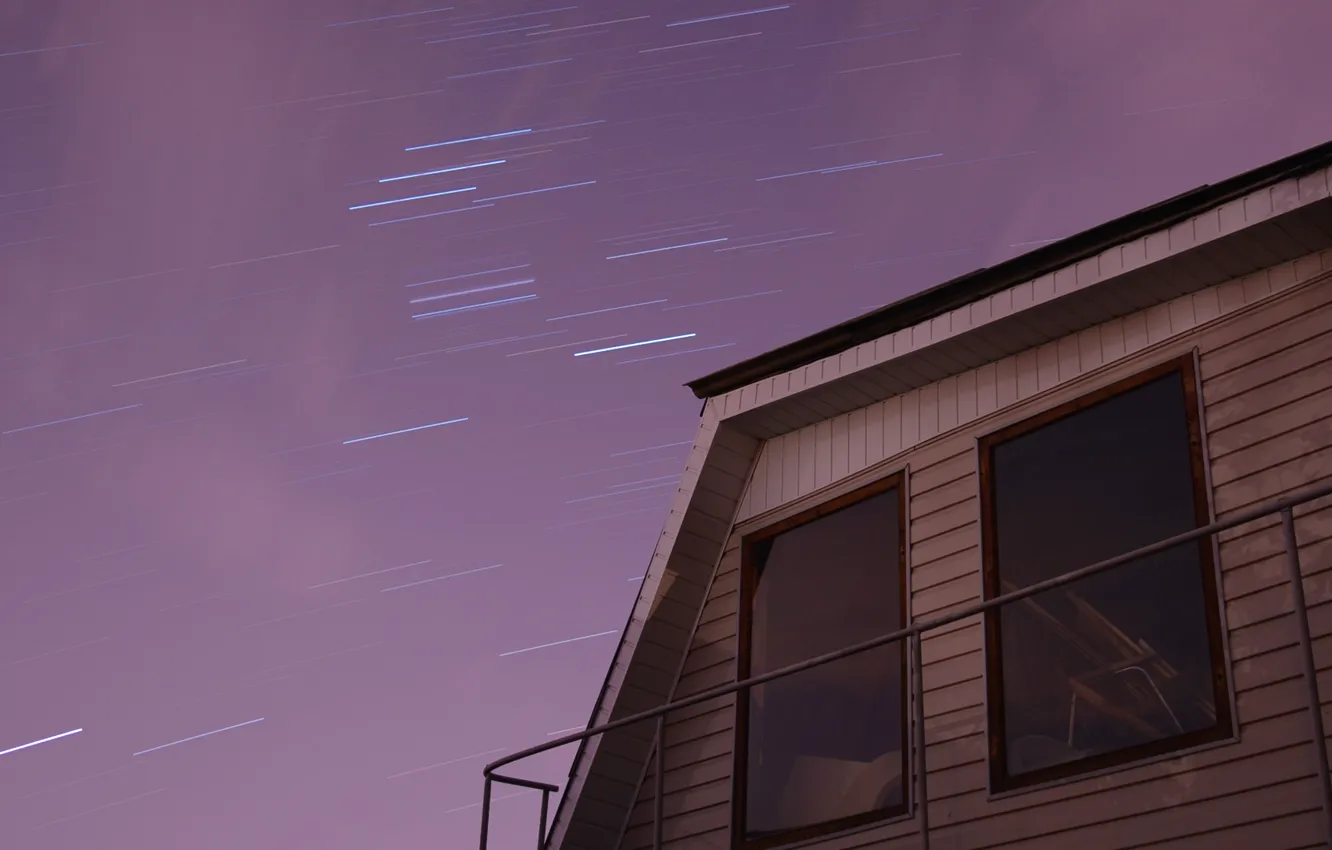 Фото обои космос, звезды, облака, ночь, дом