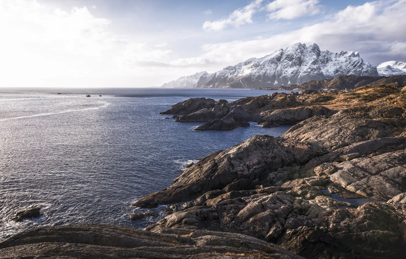 Фото обои скалы, Норвегия, фьорд