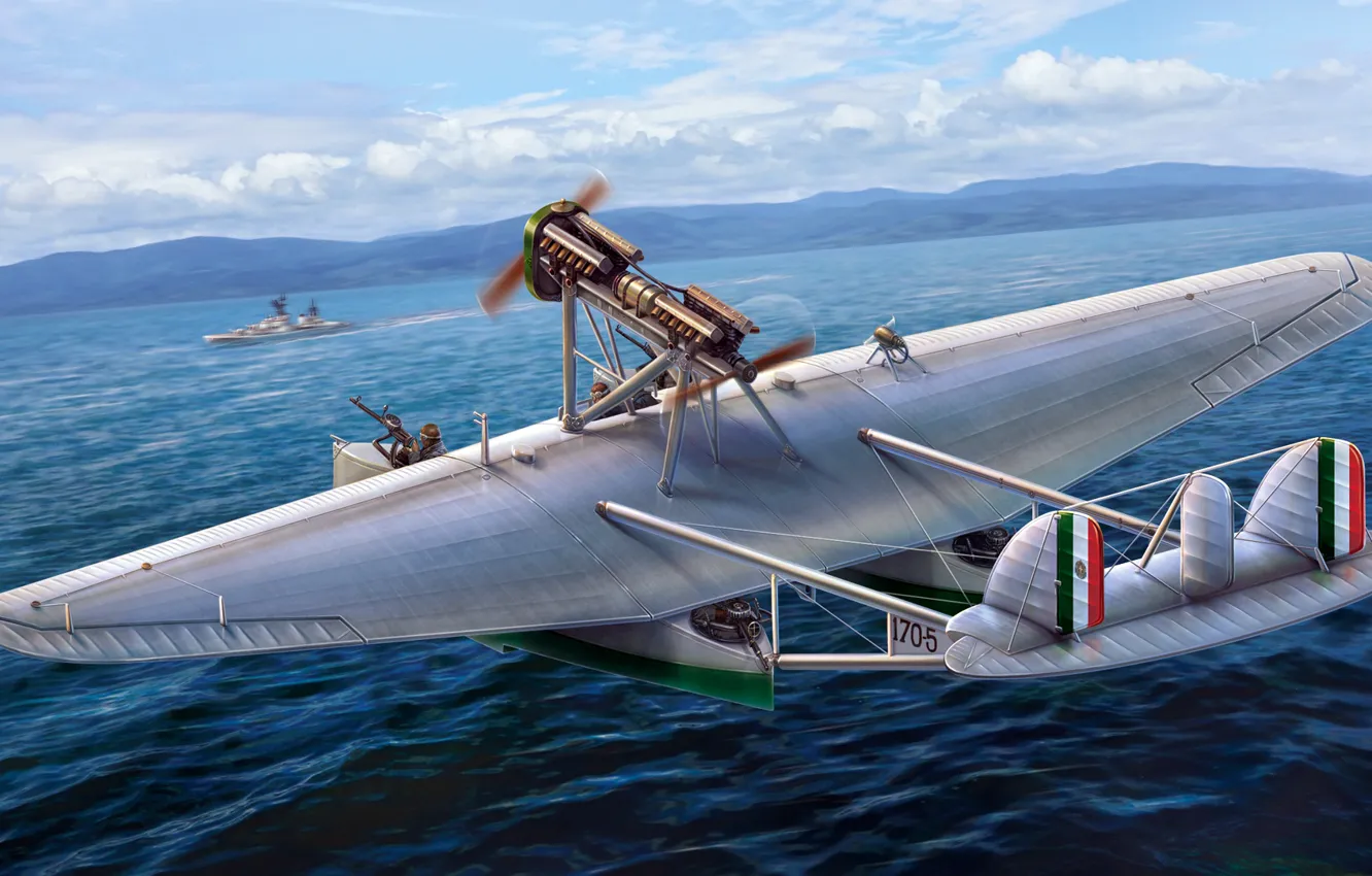 Фото обои двухкорпусная летающая лодка, Savoia-Marchetti S.55, итальянский гидросамолёт, гидроплан-катамаран