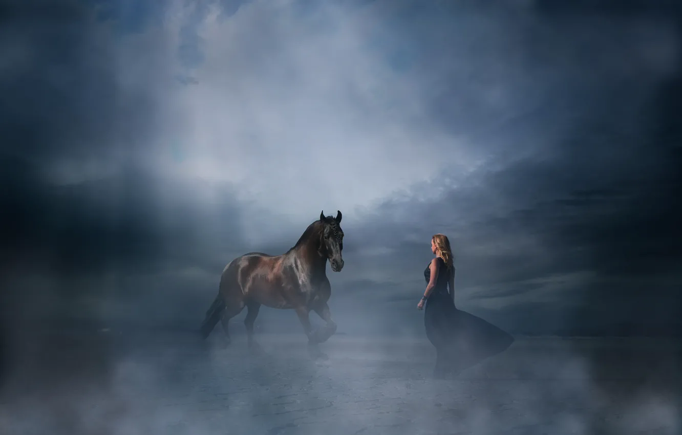 Фото обои девушка, лошадь, платье, Arif Atlı