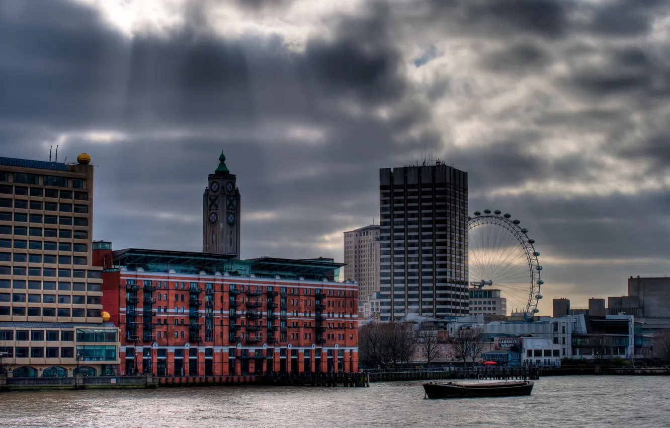 Фото обои Англия, Лондон, London, England, thames, the london eye, oxo tower