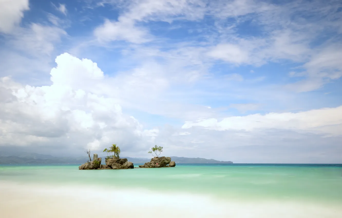 Фото обои море, пляж, деревья, природа, тропики, остров