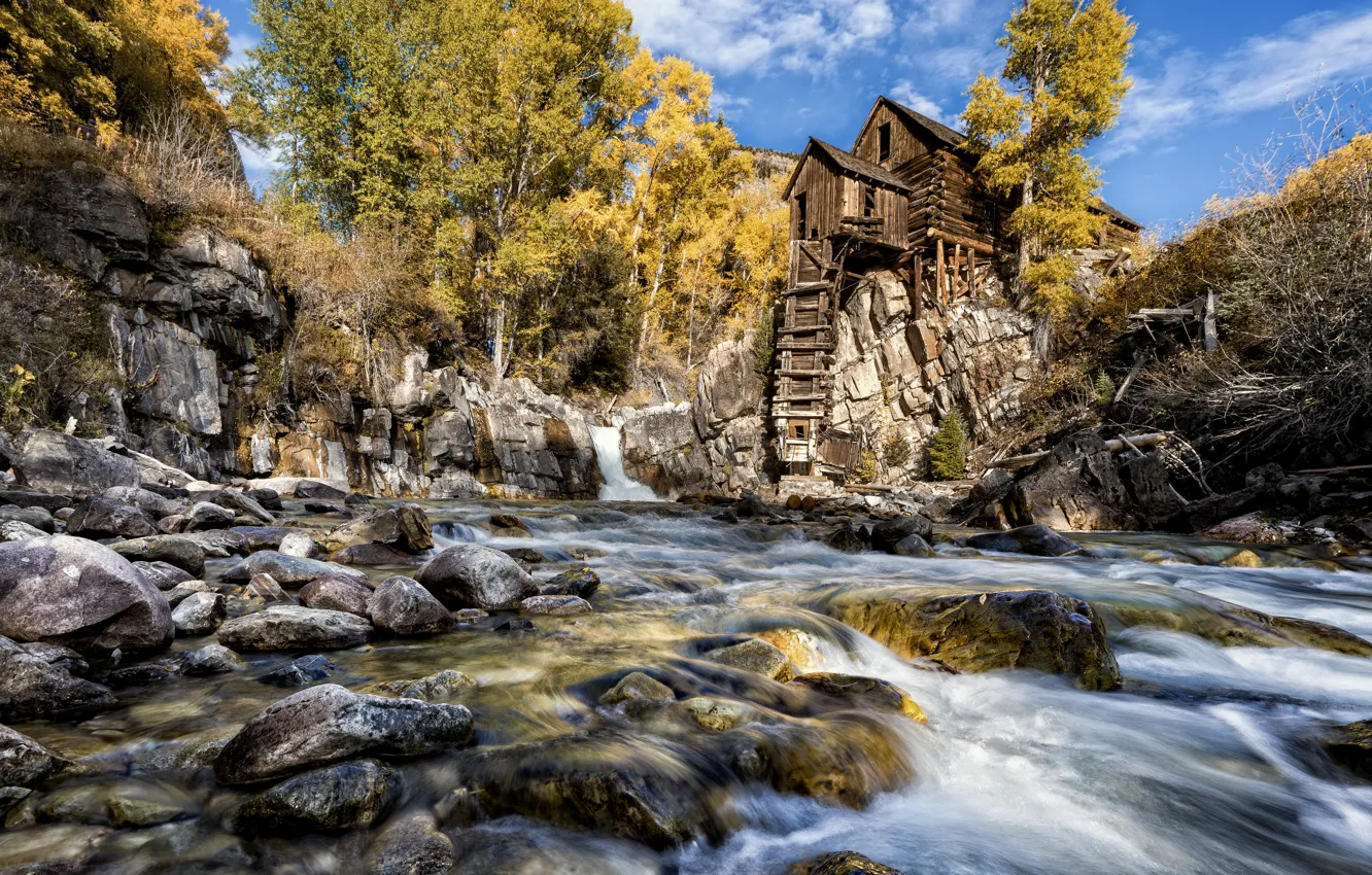 Фото обои природа, река, мельница, United States, Colorado, Crystal Mill
