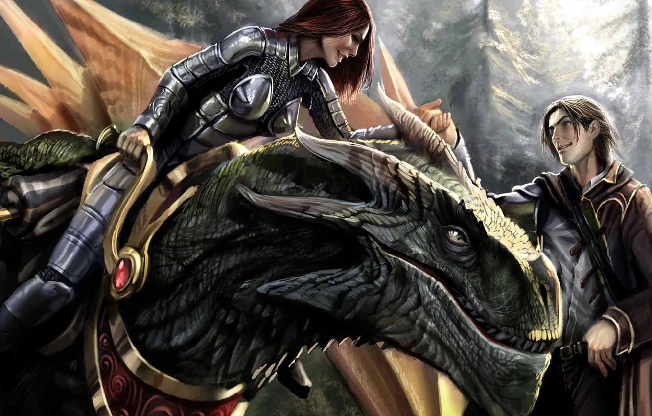 Фото обои девушка, дракон, парень, Heroes of ravine