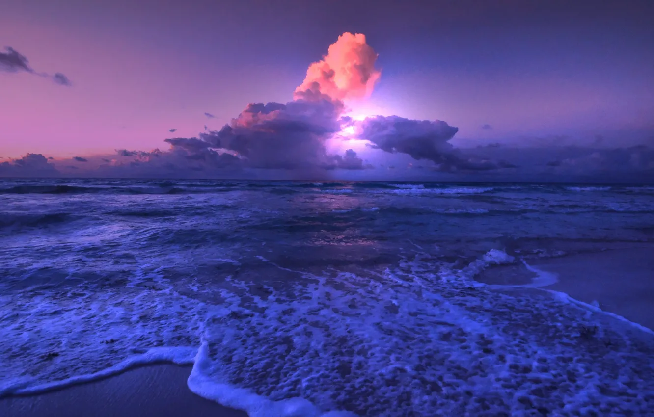 Фото обои море, облака, берег, зарево