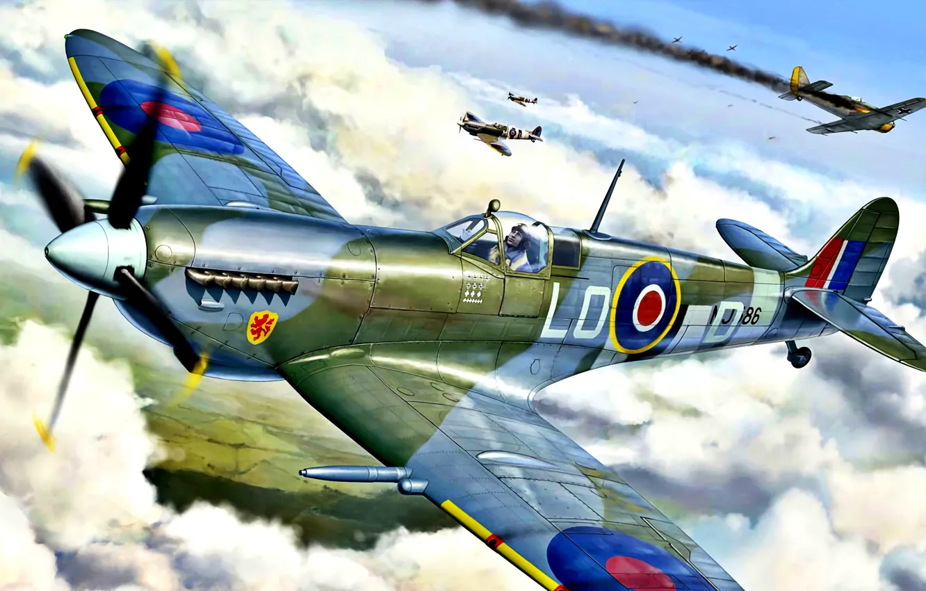Фото обои Spitfire, RAF, 1944, WWII, Spitfire Mk.IXc, 602 Squadron, Pierre Clostermann