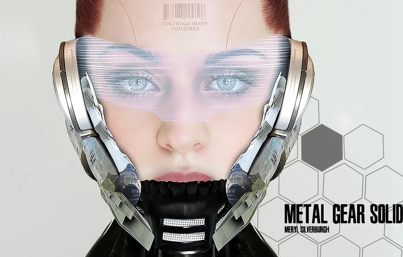 Фото обои взгляд, девушка, штрих-код, тату, шлем, Metal Gear Solid
