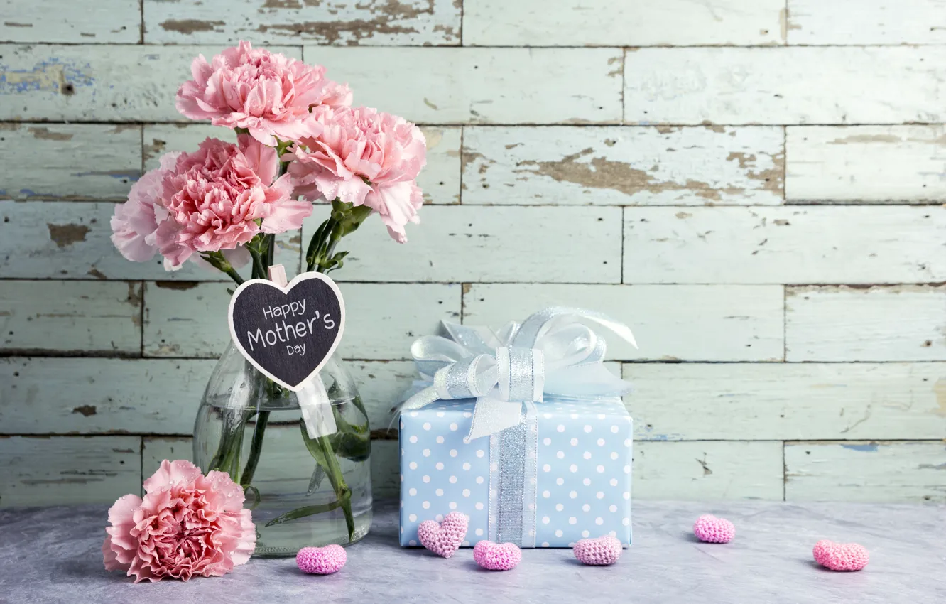 Фото обои цветы, подарок, сердечки, love, розовые, happy, pink, flowers