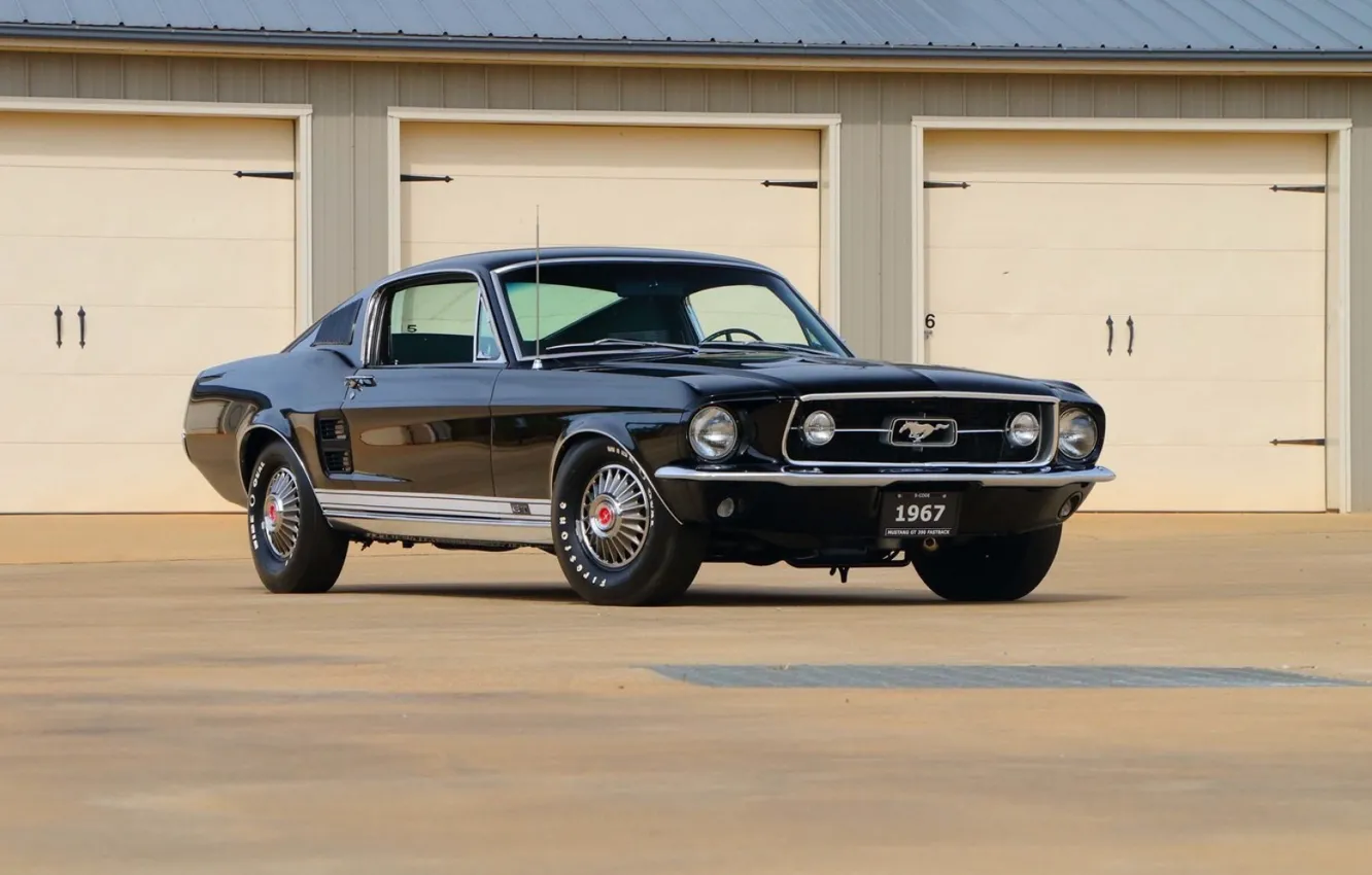 Фото обои Ford Mustang, Black, 1967, Fastback, Classic car