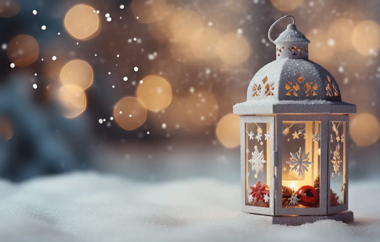 Фото обои зима, снег, ночь, Рождество, фонарь, Новый год, Christmas, night