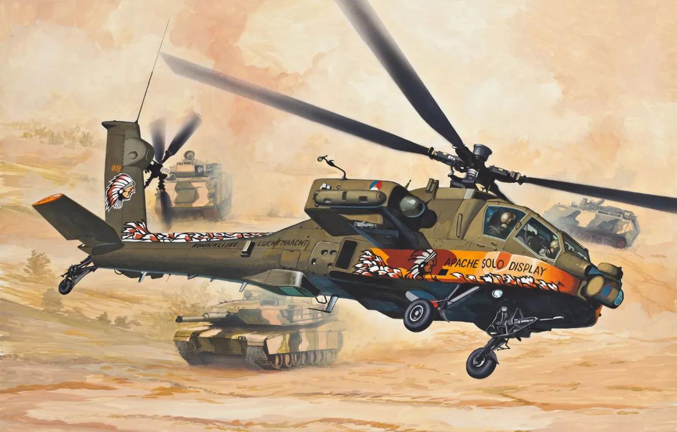 Фото обои art, painting, Helicopter, AH-64 Apache