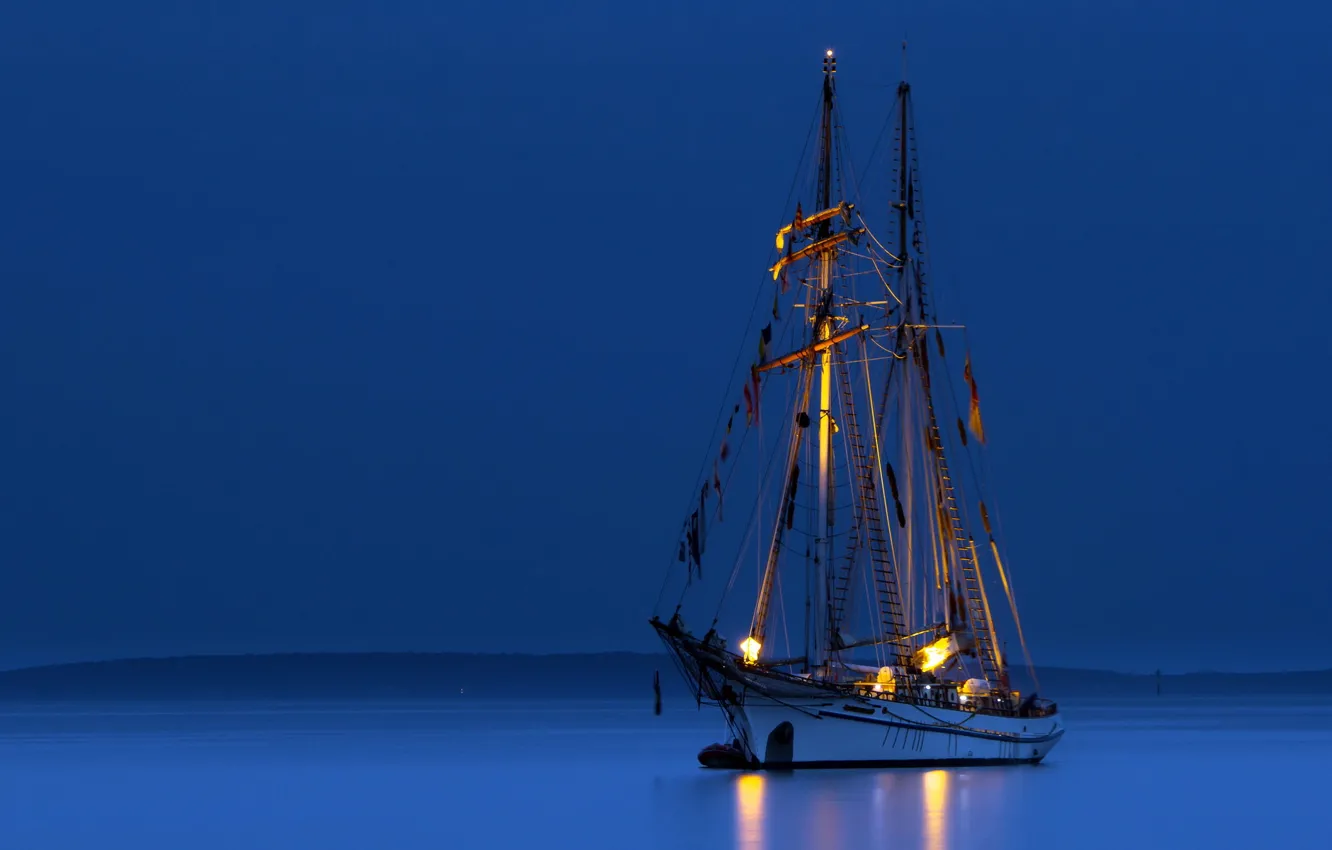 Фото обои море, ночь, корабль